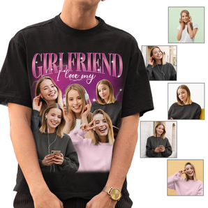 Custom Bootleg Rap Black T-Shirts: Personalized With Girlfriend's Photos | Unique Gifts for Your Boyfriend Vintage | I Love My Girlfriend
