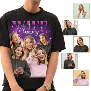 Custom Bootleg Rap Black T-Shirts: Personalized With Wife's Photos | Unique Gifts for Him | Vintage Graphic Tees | I Love My Wife