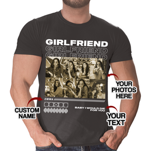 Custom Black T-shirts: Personalize with Your Photos and Text for Boyfriend | Perfect Couple's Gift | Ideal for Valentine's, Birthdays & Special Occasions