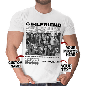 Customizable White T-shirts: Personalize with Your Photos and Text for Him | Perfect Gift for Boyfriend | Ideal for Anniversaries, Valentine's, Birthdays & Special Occasions