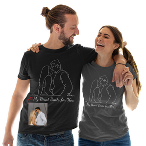 Custom Oneline Drawing Black T-Shirt from Photo - Personalized Couple Gift, Gift for Him, Her - Unique Art Tee for Valentine's Day, Anniversary, Birthday & Christmas