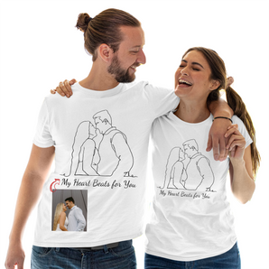 Custom Oneline Drawing White T-Shirt from Photo - Personalized Couple Gift, Gift for Him, Her - Unique Art Tee for Valentine's Day, Anniversary, Birthday & Christmas