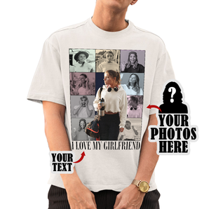 Custom Eras Tour Retro Vintage 90s Outfit White T-Shirts: Personalized With Girlfriend's Photos | Unique Gifts for Him | I Love My Girlfriend