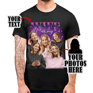 Custom Bootleg Rap Black T-Shirts: Personalized With Wife's Photos | Unique Gifts for Him | Vintage Graphic Tees | I Love My Wife