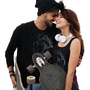 Line Art Couples Tank Tops: Custom Design from Your Photos | Unique Matching Tees Black
