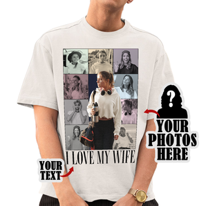 Custom Eras Tour Retro Vintage 90s Outfit White T-Shirts: Personalized With Wife's Photos | Unique Gifts for Him | I Love My Wife