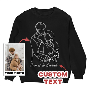 Line Art Couples Sweatshirts: Custom Design from Your Photos | Unique Matching Tees Black