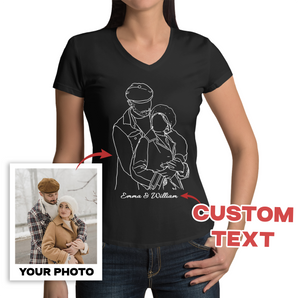 Line Art Black V-Neck T-Shirts: Personalized Designs for Wife | Unique Gifts for Special Occasions