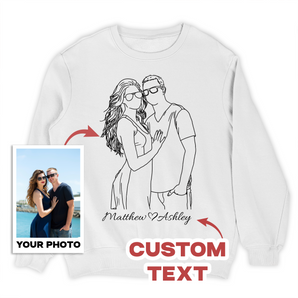 Line Art Couples Sweatshirts: Custom Design from Your Photos | Unique Matching Tees White