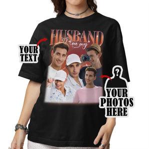 Custom Bootleg Rap Black T-Shirts: Personalized With Husband's Photos | Unique Gifts for Her | Vintage Graphic Tees | I Love My Husband