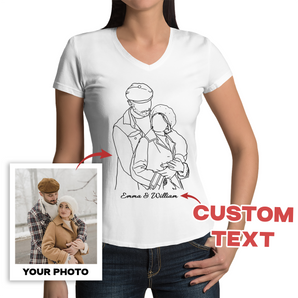 Hand-Drawn White V-Neck T-Shirts: Personalized Designs for Wife | Unique Gifts for Special Occasions