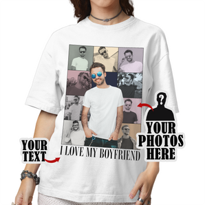 Custom Eras Tour Retro Vintage White T-Shirts: Personalized With Boyfriend's Photos | Unique Gifts for Her | I Love My Boyfriend
