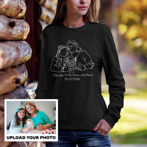 Personalized Black V-Neck T-Shirts for Grandmother: Line Art Designs from Your Photos | Unique Mother's Day Gift