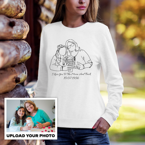 Personalized White V-Neck T-Shirts for Grandmother: Line Art Designs from Your Photos | Unique Mother's Day Gift