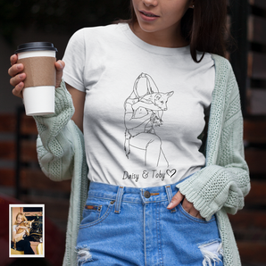 Line Art Women's Pet Portrait White V-Neck T-Shirts: Custom Designs from Your Own Photos