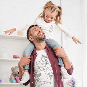 Line Art Father's Day White V-Neck T-Shirts: Custom Designs from Your Photos | Unique Gift for Father
