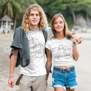 Line Art Couples Hoodies: Custom Design from Your Photos | Unique Matching Tees White