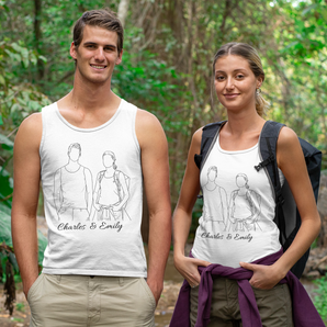 Line Art Couples Tank Tops: Custom Design from Your Photos | Unique Matching Tees White