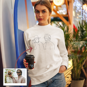 Line Art Couples Sweatshirts: Custom Design from Your Photos | Unique Matching Tees White