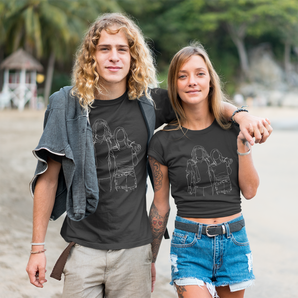 Line Art Couples T-Shirts: Custom Design from Your Photos | Unique Matching Tees Black