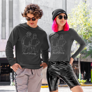 Line Art Couples Long Sleeve: Custom Design from Your Photos | Unique Matching Tees Black