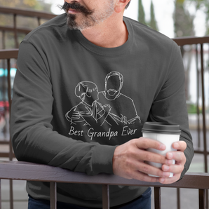 Line Art Black V-Neck T-Shirts for Grandfather: Custom Designs from Your Photos | Unique Gifts For Grandpa | Father's Day Gift