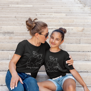 Personalized Line Art Black V-Neck T-Shirts for Mom: Custom Designs from Your Photos | Unique Mother's Day or Birthday Gifts