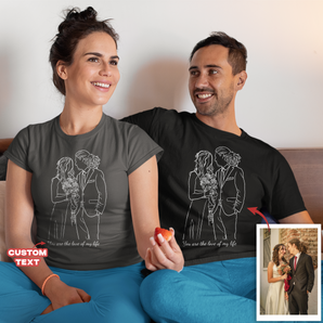 Line Art Black V-Neck T-Shirts: Custom Designs from Your Photos for Anniversary Wedding Gifts