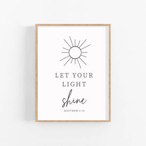 Matthew 5:16 Nursery Scripture Poster Bundle - Let Your Light Shine, Minimalist Bible Verse Decor, Ready To Print Religious Decor