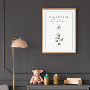 Minimalist Christmas Mistletoe Line Art Poster - 'Meet Me Under the Mistletoe', Boho Winter Decor, Modern Farmhouse Print