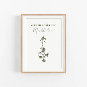 Minimalist Christmas Mistletoe Line Art Poster - 'Meet Me Under the Mistletoe', Boho Winter Decor, Modern Farmhouse Print