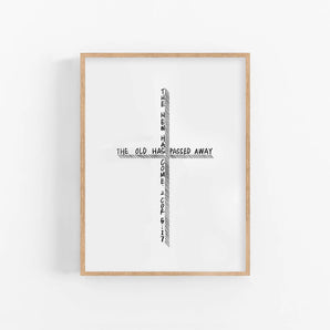 Minimalist Cross Line Art Poster - 'The new Has Come. 2 Corinthians 5:17', Christian Bible Verse Print, Faith Wall Art