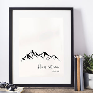 Minimalist Easter Wall Art Poster  - 'He is not there. Luke 24:6', Religious Church Decor, Vintage Easter Home Decor