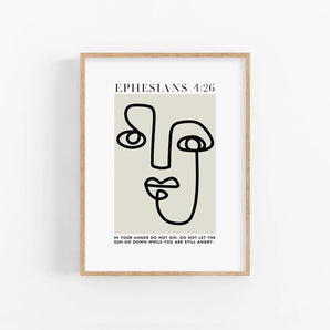 Minimalist Face Line Art Poster  - 'Ephesians 4:26 In your anger do not sin', Modern Bible Verse Wall Art, Christian Home Deco