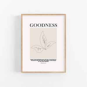 Minimalist Flower Line Art Poster - 'Goodness. Psalm 23:6', Modern Bible Verse Wall Art, Christian Home Decor Printable