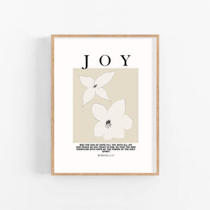 Minimalist Flower Line Art Poster - 'Joy. romans 15:13', Modern Bible Verse Wall Art, Christian Home Decor Printable