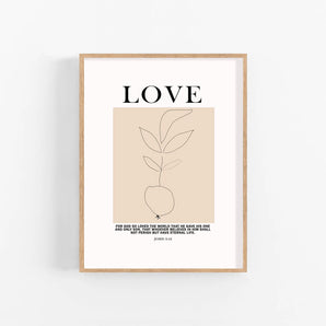 Minimalist Flower Line Art Poster - 'Love. john 3:16', Modern Bible Verse Wall Art, Christian Home Decor Printable