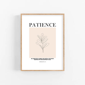 Minimalist Flower Line Art Poster - 'Patience. ephesians 4:2', Modern Bible Verse Wall Art, Christian Home Decor Printable