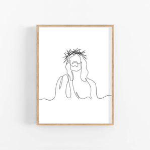 Minimalist Jesus Line Art Poster - Crown of Thorns, Easter Art, Christian Wall Decor, Baptism Gift, Jesus Portrait