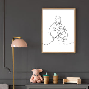 Minimalist Jesus Line Art Poster - Good Shepherd with Lamb, Printable Christian Wall Art, Baptism Gift, Jesus Portrait