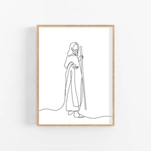 Minimalist Jesus Line Art Poster - Jesus Welcoming, Printable Christian Wall Art, Baptism Gift, Jesus Portrait