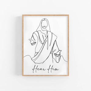 Minimalist Jesus Line Art Poster - 'Hear Him', Jesus Wall Art, Printable Christian Decor, Easter Art, Jesus Portrait