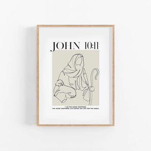 Minimalist Jesus and Lamb Line Art Poster - 'John 10:11, I am the good shepherd',  Good Shepherd, Bible Verse Wall Art, Christian Home Decor, Modern Minimalist Easter Art