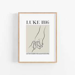 Minimalist Line Art Bible Verse Poster - Luke 18:16 - Christian Nursery Wall Art - Let The Little Children Come To Me - Kids Scripture Decor
