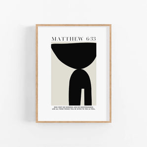 Minimalist Line Art Bible Verse Poster - Matthew 6:33 - Seek First His Kingdom - Christian Home Decor Printable - Modern Scripture Wall Art