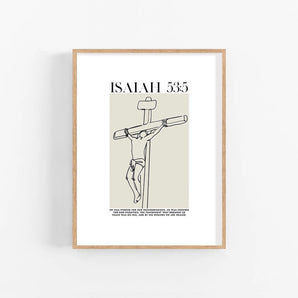 Minimalist Line Art Poster - 'Isaiah 53:5', By His Wounds We Are Healed, Easter Bible Verse Wall Art, Christian Home Decor Printable