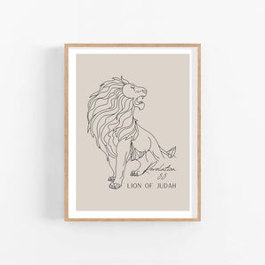 Minimalist Lion of Judah Line Art Poster - 'Revelation 5:5', Bible Verse Wall Art, Christian Nursery Decor, Animal Sketch