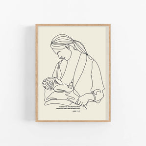 Minimalist Mother and Child Line Art Poster - 'Luke 11:27', Blessed Mother, Bible Verse Wall Art, Christian Home Decor
