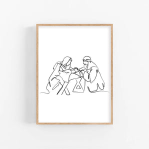 Minimalist Nativity Line Art Poster - Mary, Joseph, and Baby Jesus in Manger - Classic Brown and White - Printable Christmas Decor