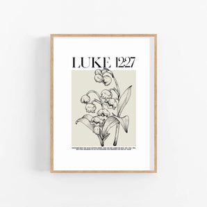 Minimalist Wild Flowers Line Art Poster - 'Luke 12:27', Bible Verse Wall Art, Christian Home Decor, Modern Scripture Printable